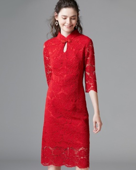 Large yard red cheongsam Chinese style all-match dress
