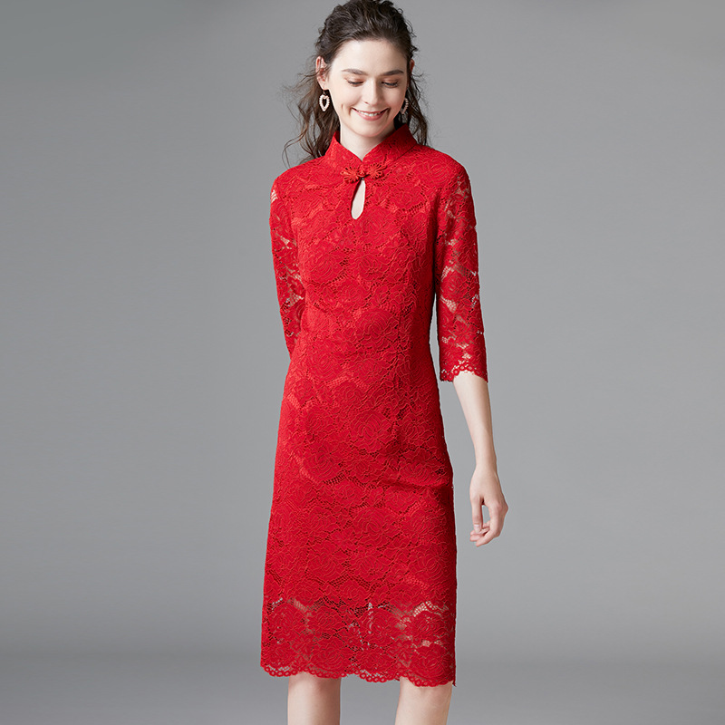 Large yard red cheongsam Chinese style all-match dress
