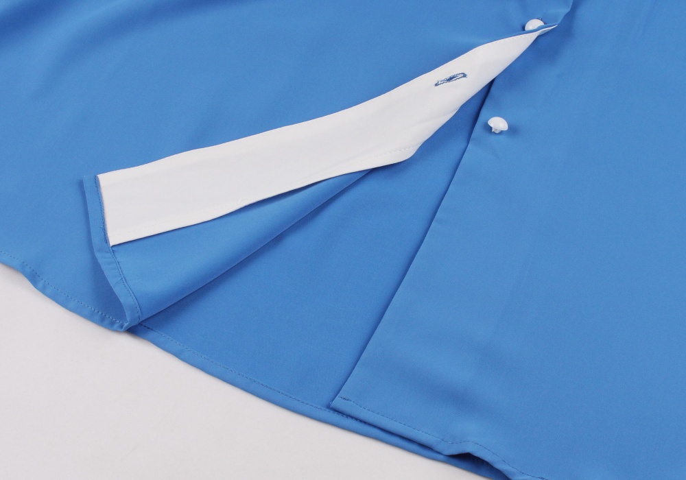 Short sleeve slim retro pinched waist blue dress