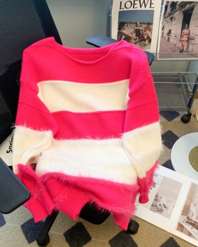Knitted mixed colors sweater mink velvet tops