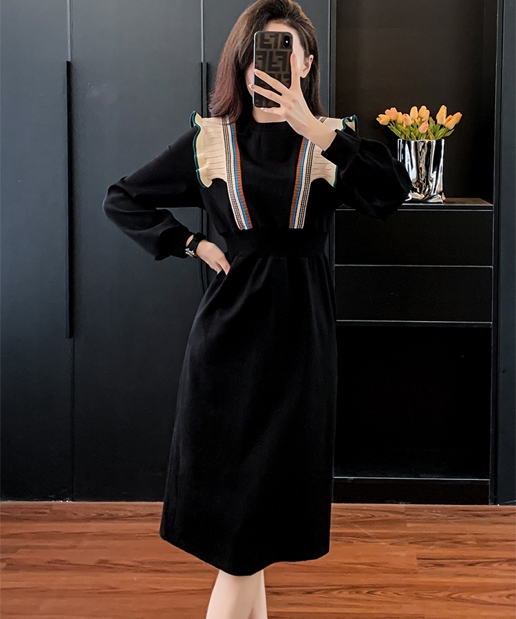 Mixed colors temperament hoodie niche dress for women
