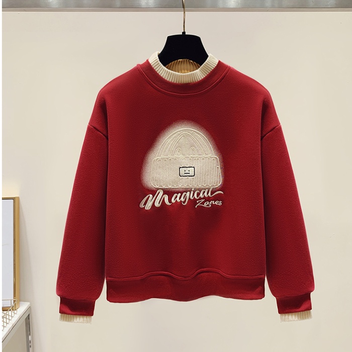 Knitted winter embroidery hoodie for women