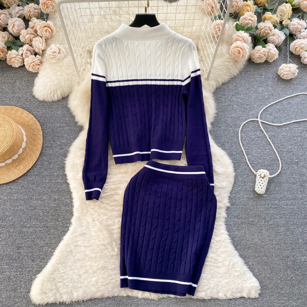 College style sweater sweet skirt 2pcs set for women