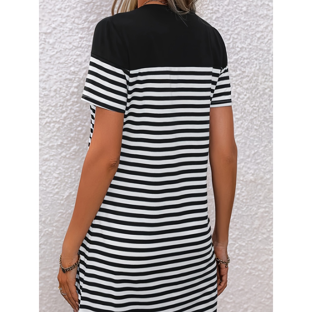 Straight fashion slim navy style horizontal stripes dress