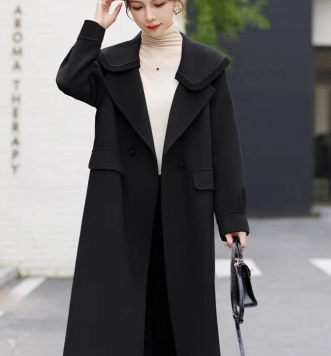 Long overcoat temperament woolen coat for women