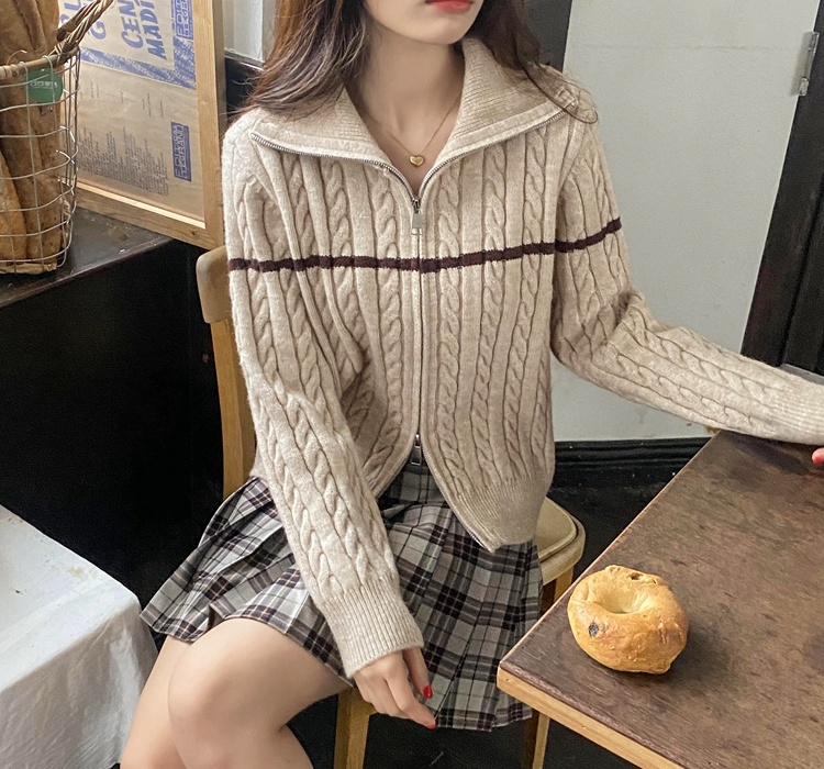 Korean style lapel doll shirt twist Casual cardigan for women