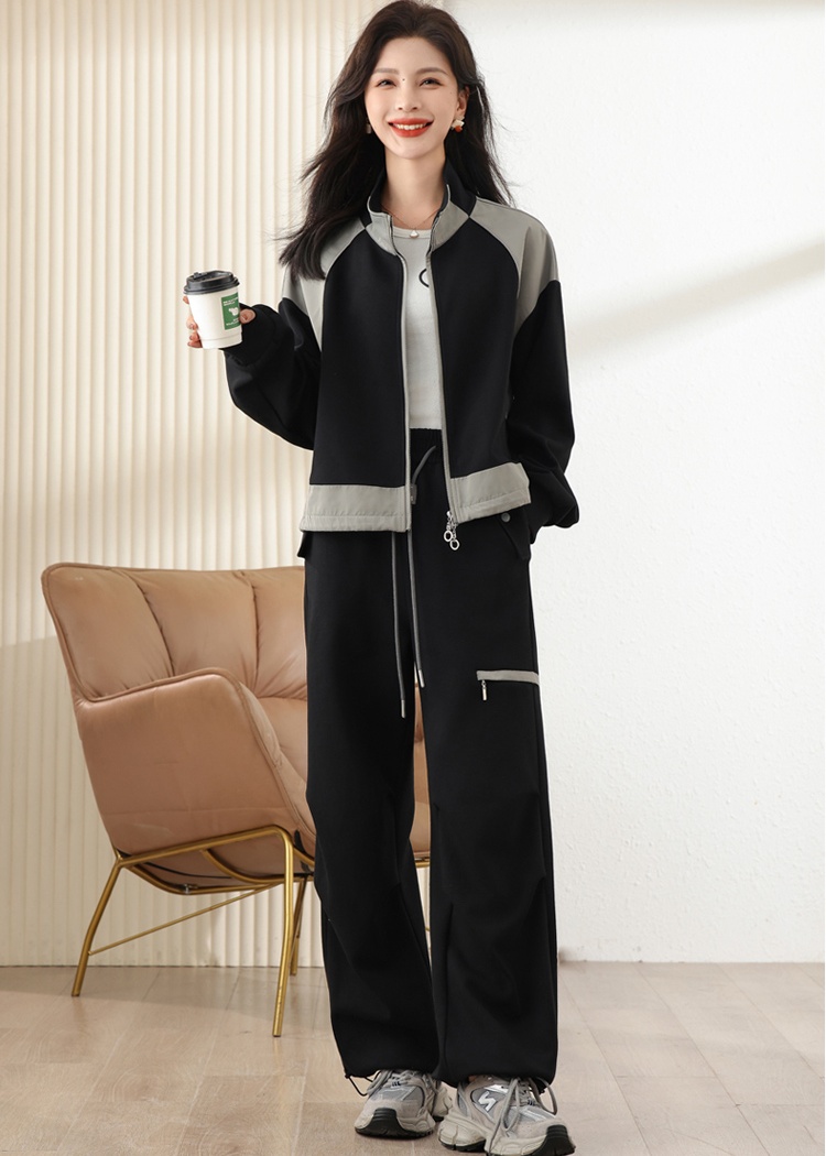 Fashion zip autumn cardigan Casual wide leg hoodie 2pcs set