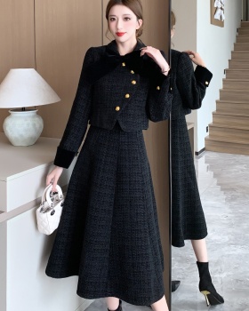 Chanelstyle clip cotton long skirt bow coat 2pcs set