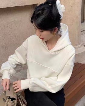 Minimalist long sleeve hooded splice knitted hoodie