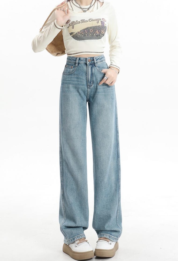 Slim high waist long pants straight wide leg jeans for women