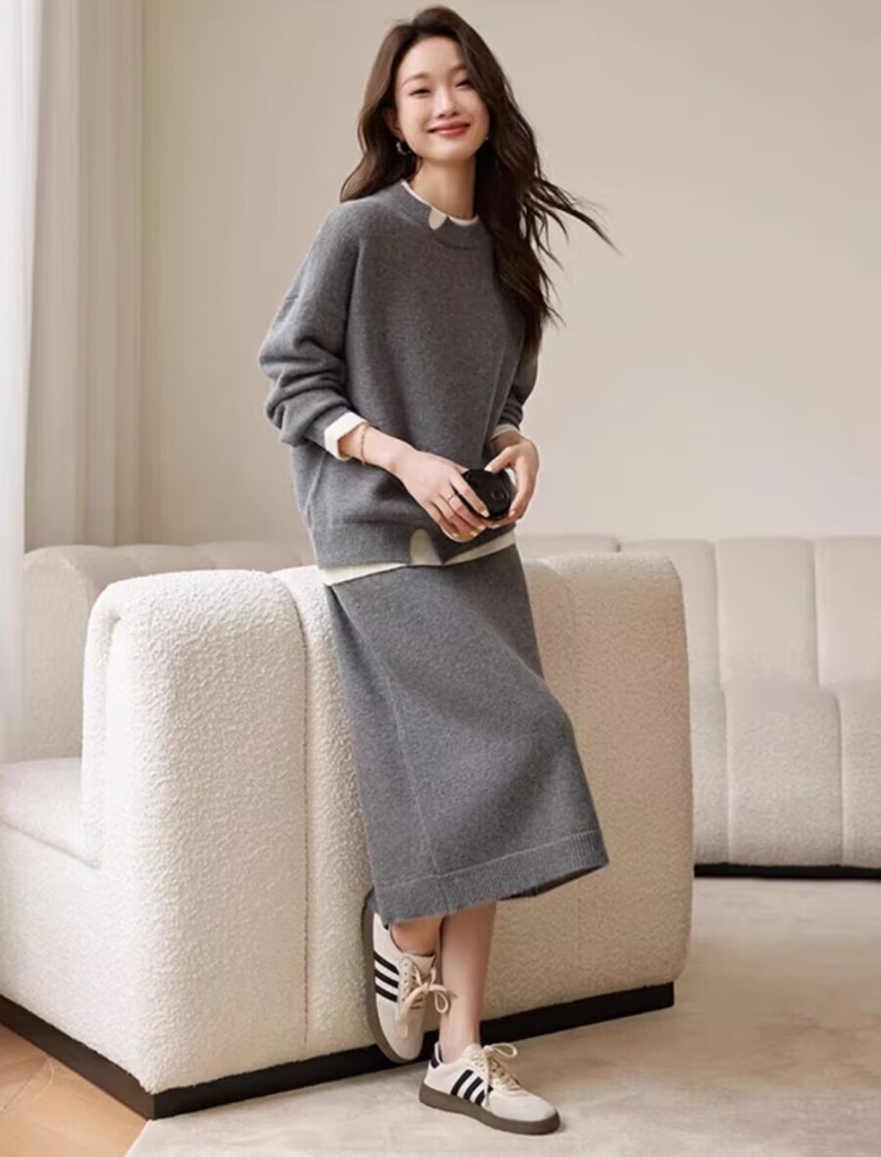 Pseudo-two tops fashion skirt a set for women