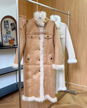 Lamb fur splice fur coat winter white coat for women