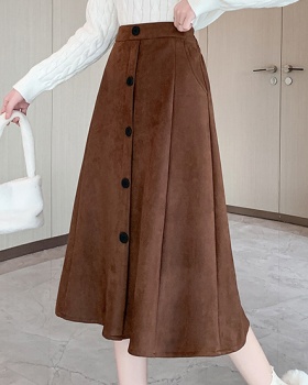 Long leather cashmere autumn and winter A-line skirt