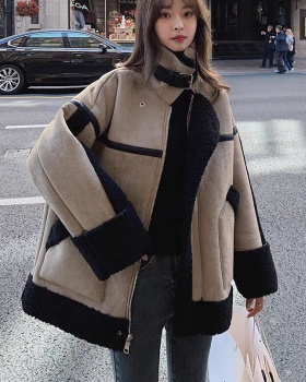 Lambs wool winter thick retro loose coat for women