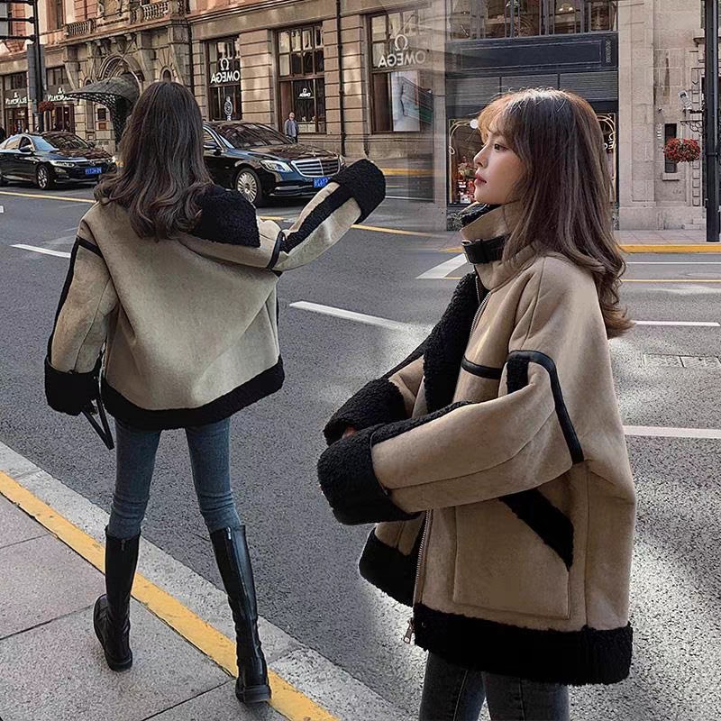 Lambs wool winter thick retro loose coat for women