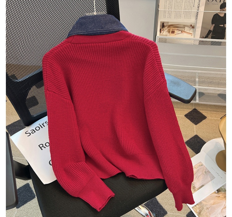 Pseudo-two autumn and winter tops fashion sweater for women