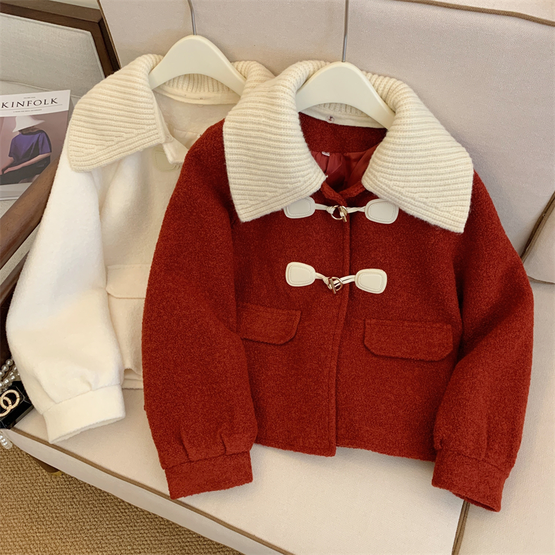 Doll collar knitted woolen coat chanelstyle overcoat for women