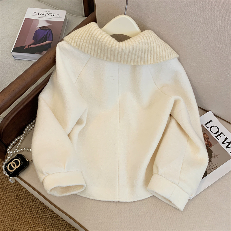 Doll collar knitted woolen coat chanelstyle overcoat for women