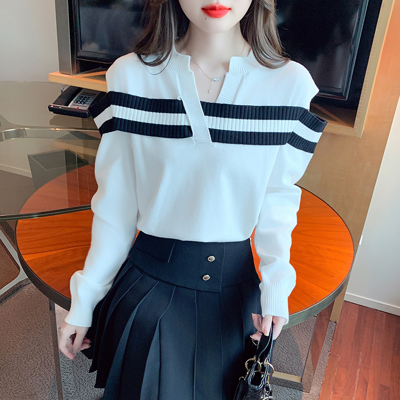 France style rib tops black-white strapless sweater for women