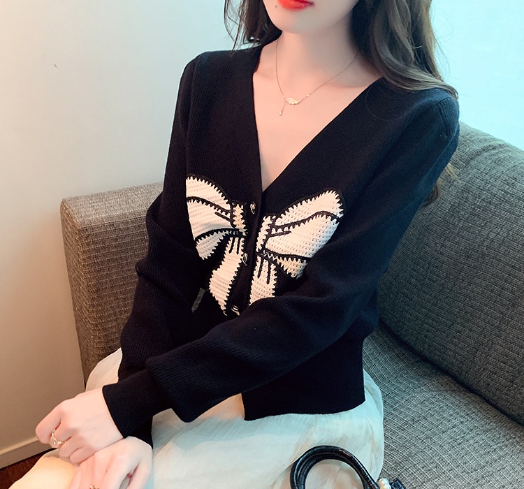 Autumn and winter bow coat embroidery thick sweater