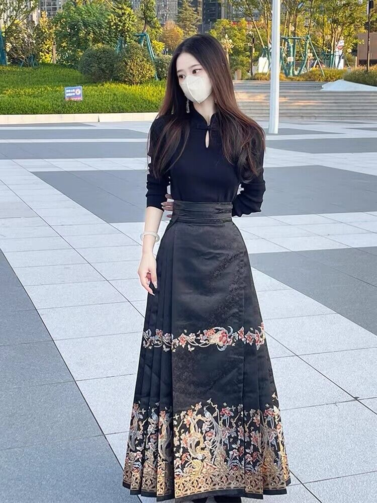 Chinese style tops small fellow skirt a set for women