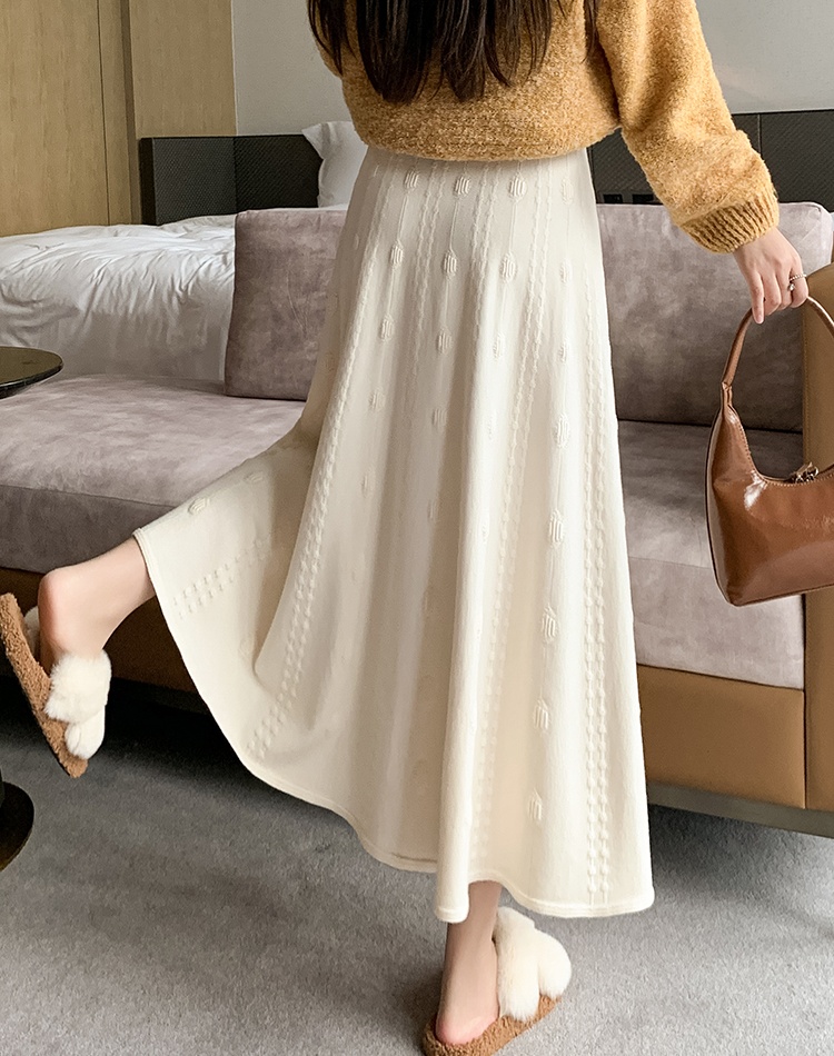 Knitted long autumn and winter thick high waist skirt