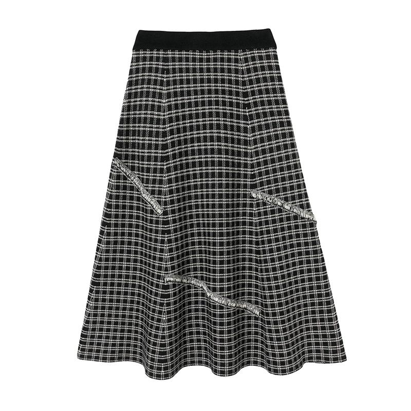 Knitted A-line long pleated tassels skirt for women
