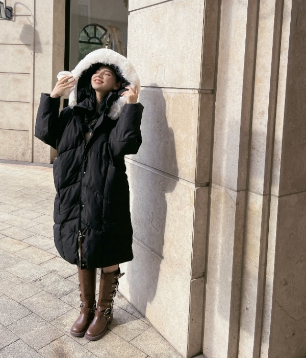 Winter thermal loose cotton coat hooded long coat