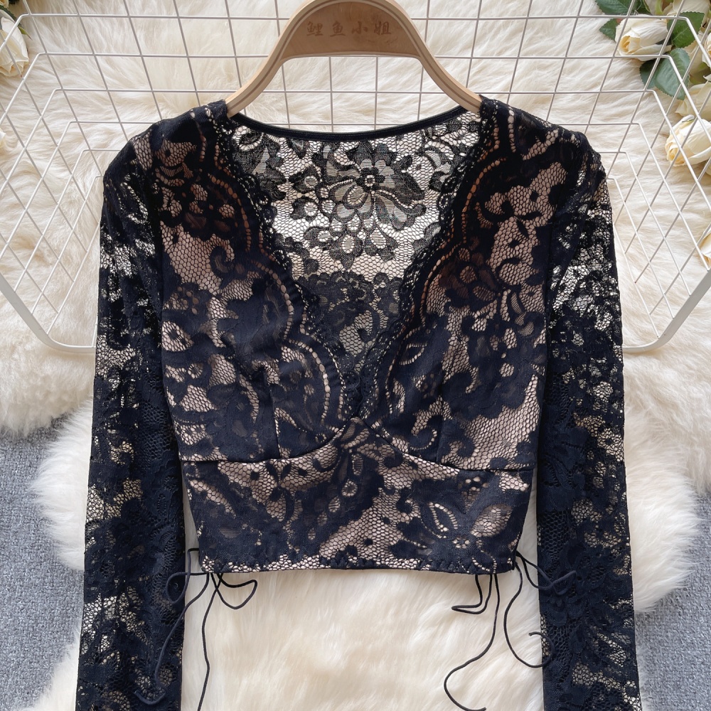 France style niche T-shirt light luxury lace tops for women