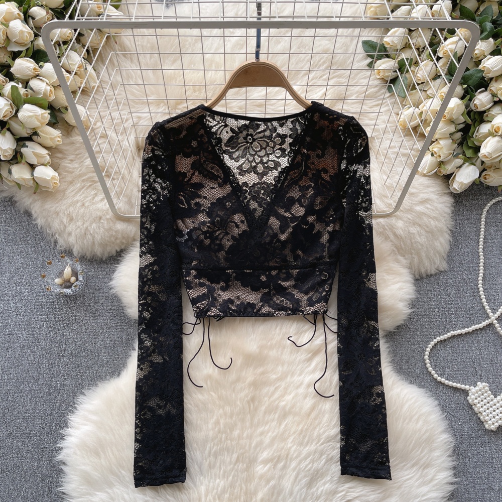 France style niche T-shirt light luxury lace tops for women