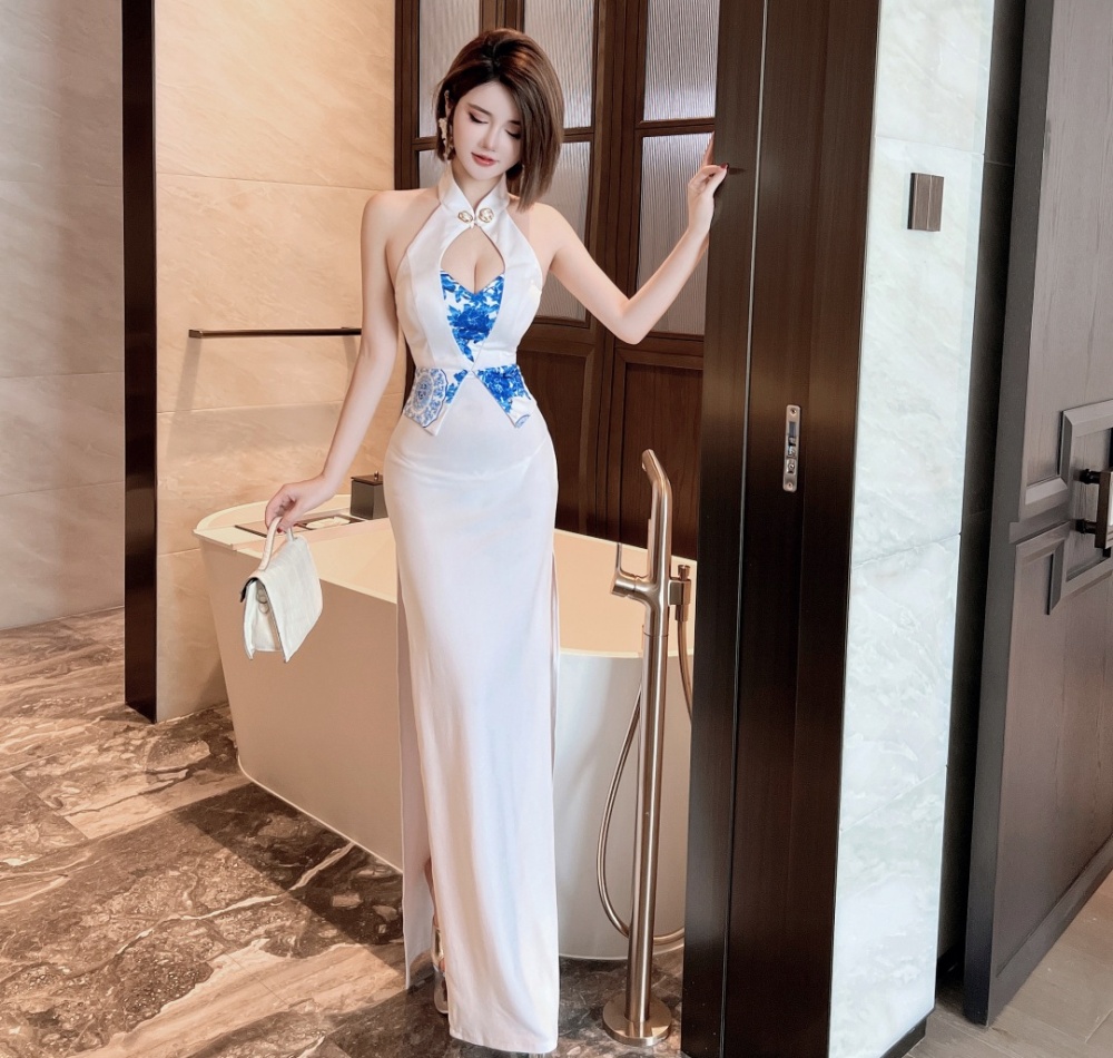 V-neck halter cheongsam temperament noble evening dress
