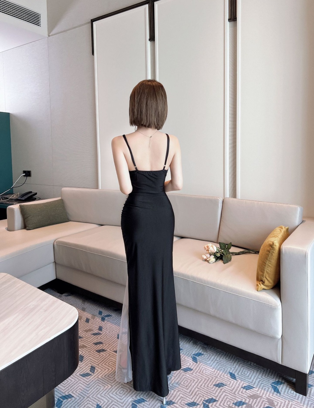 Gauze sexy long long dress sling low-cut work clothing