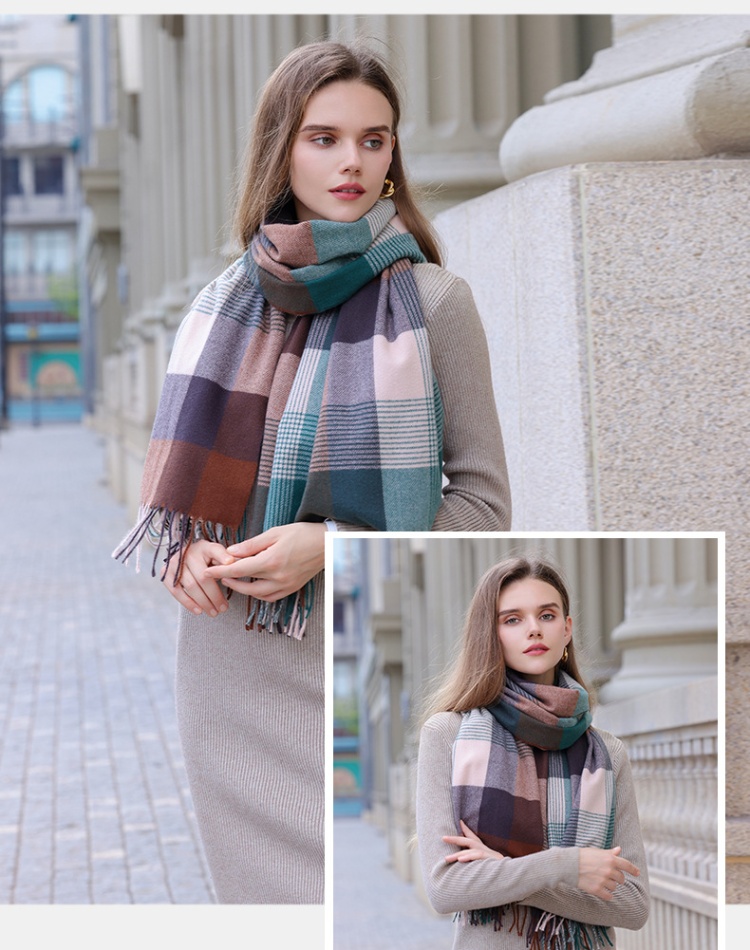 Thick rainbow plaid shawl tassels winter scarves for women