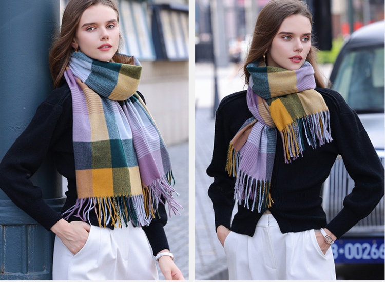 Thick rainbow plaid shawl tassels winter scarves for women