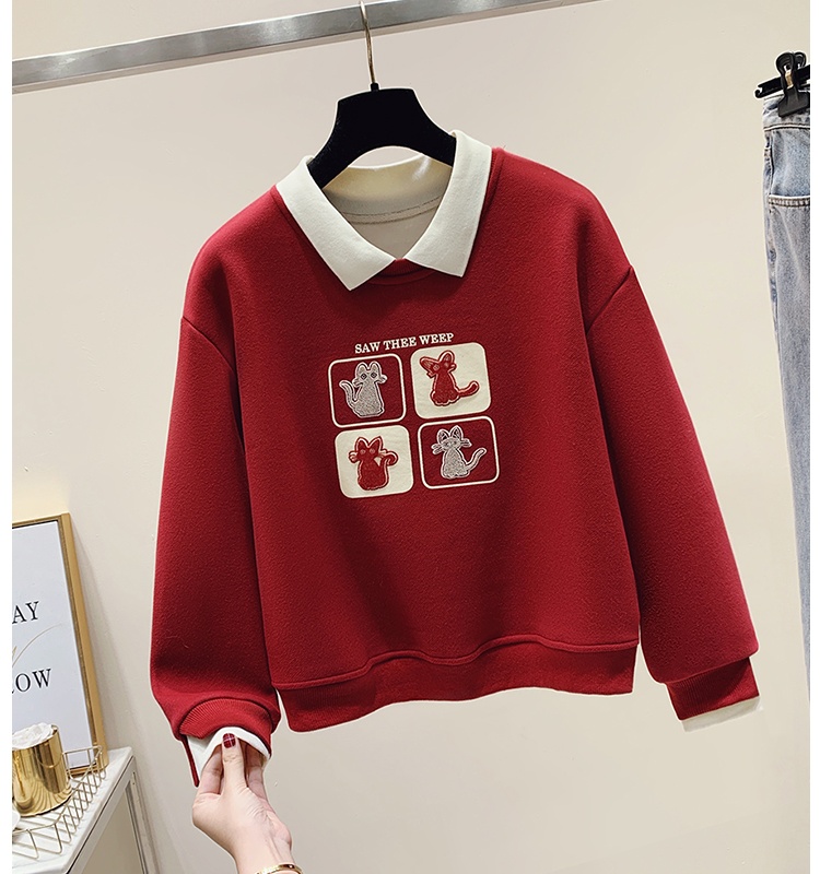 Autumn and winter loose hoodie Pseudo-two tops for women