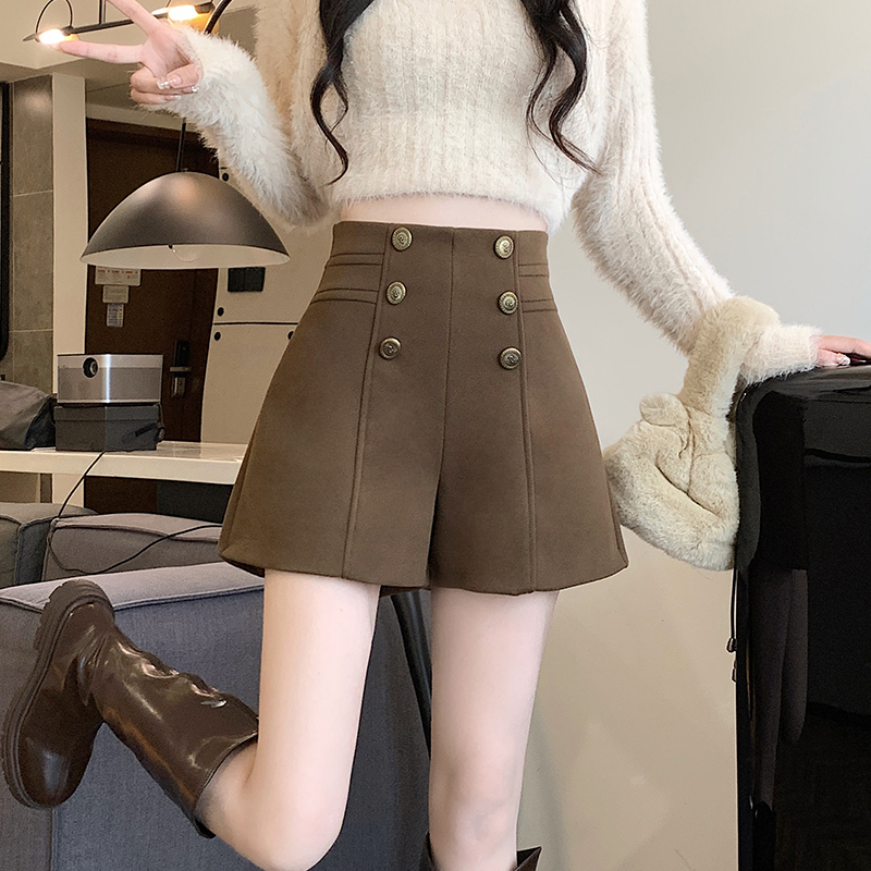 Woolen shorts autumn and winter wide leg pants for women