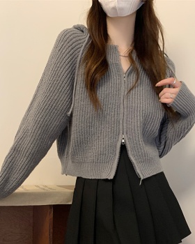 Korean style knitted cardigan double zip short sweater