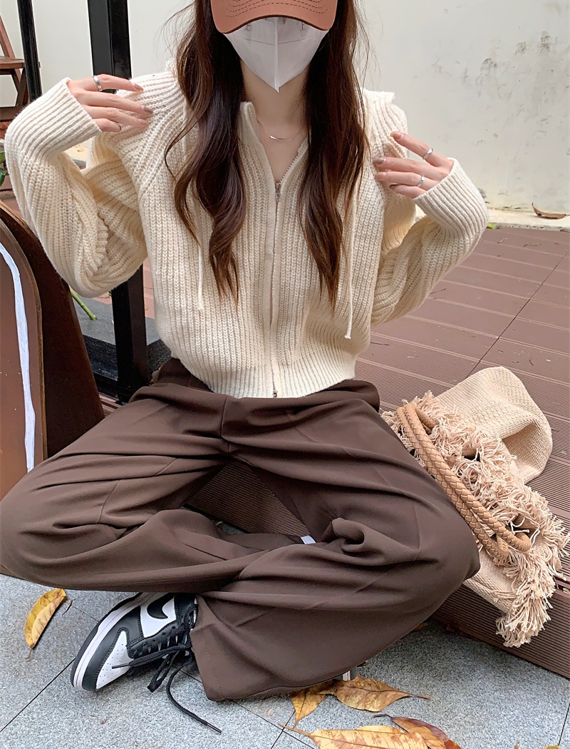 Korean style knitted cardigan double zip short sweater