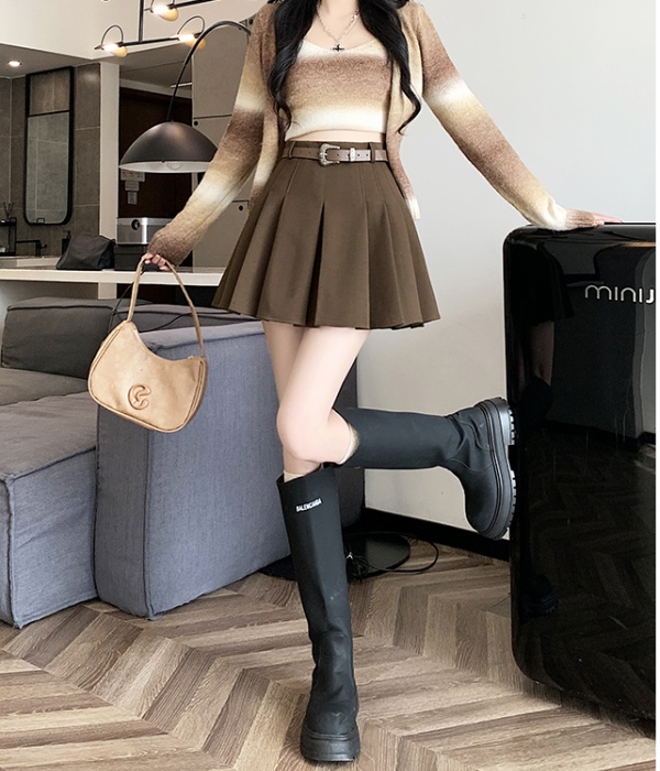 With belt autumn and winter skirt woolen short skirt