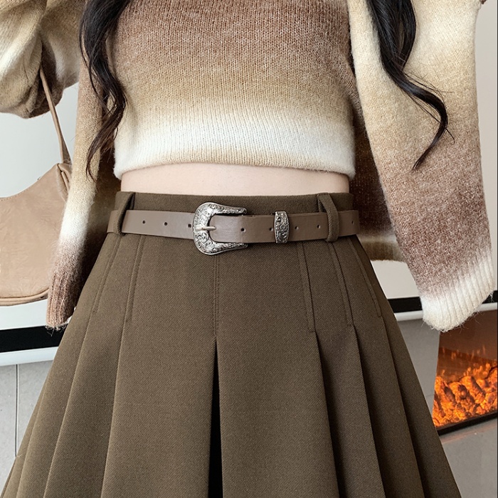 With belt autumn and winter skirt woolen short skirt