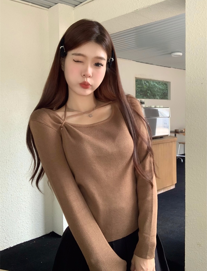 Long sleeve knitted T-shirt unique tops for women