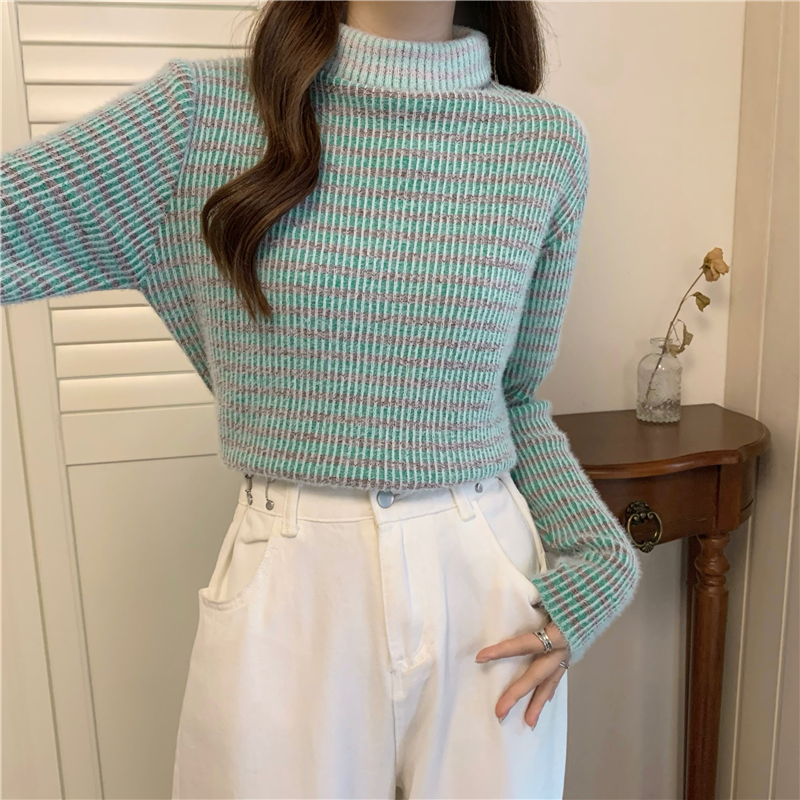 Long sleeve heap collar tops Korean style plush sweater
