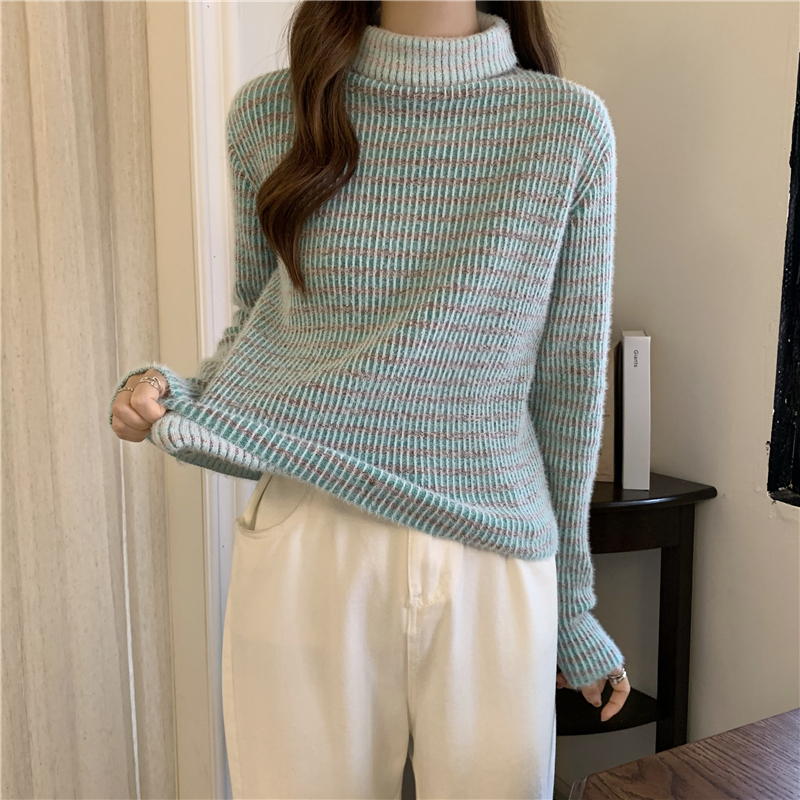Long sleeve heap collar tops Korean style plush sweater