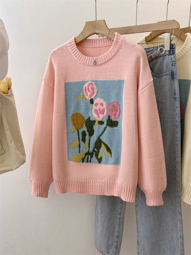 Sweet painting sweater tender tops for women