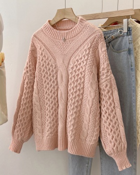 Pink lazy thick twist pullover loose sweater for women