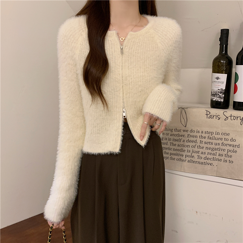 Double zip cozy long sleeve coat tender villus sweater