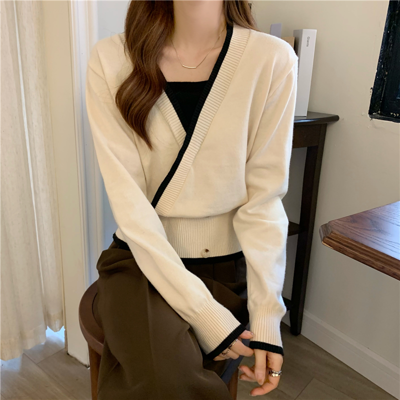 Mixed colors slim tops irregular loose sweater for women