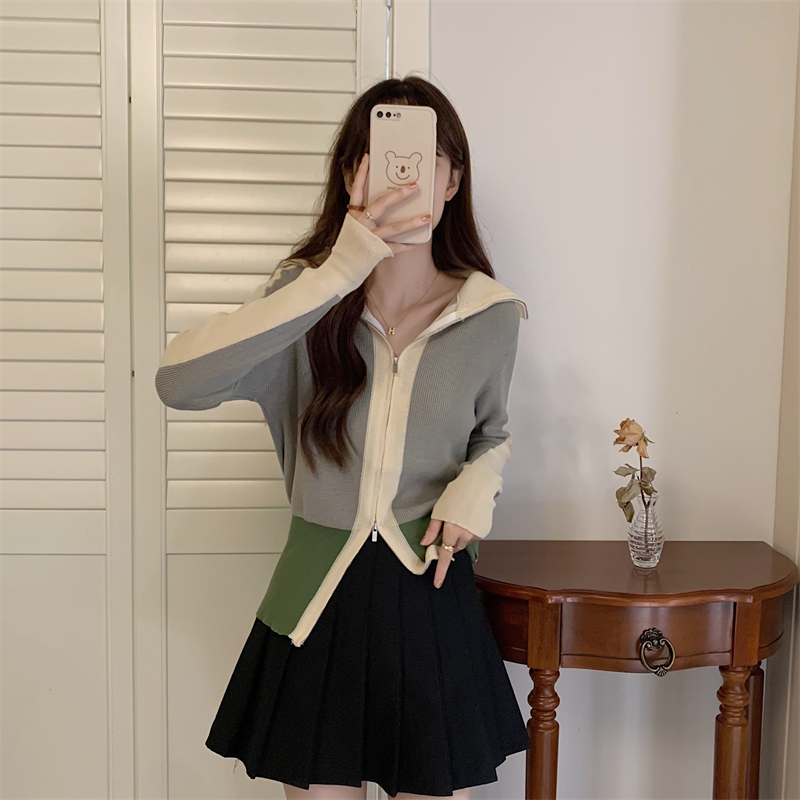 Retro autumn and winter sweater mixed colors coat