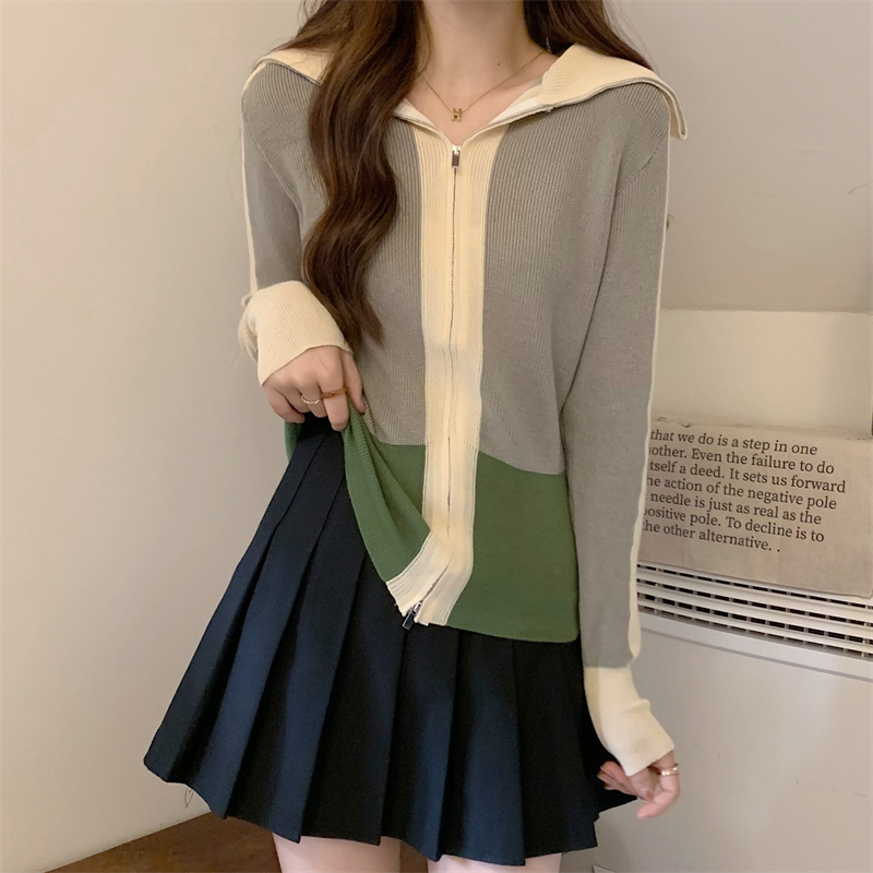 Retro autumn and winter sweater mixed colors coat
