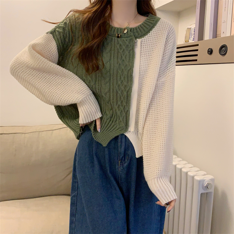 Autumn and winter Korean style zip irregular sweater